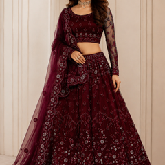 Embroidered Semi Stitched Lehenga Choli (Maroon)