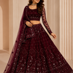 Embroidered Semi Stitched Lehenga Choli (Maroon)
