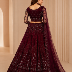 Embroidered Semi Stitched Lehenga Choli (Maroon)