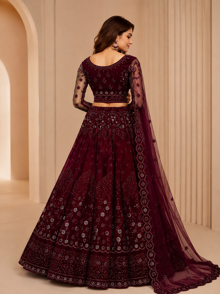Embroidered Semi Stitched Lehenga Choli (Maroon)
