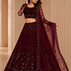 Embroidered Semi Stitched Lehenga Choli (Maroon)