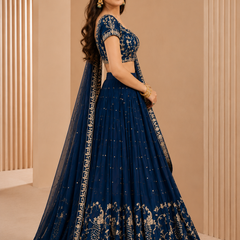 Embroidered Semi Stitched Lehenga Choli (Blue)