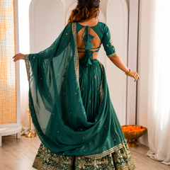 Embroidered Semi Stitched Lehenga Choli (Teal Green)