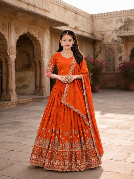 Girls Lehenga Choli Ethnic Wear Embellished Lehenga