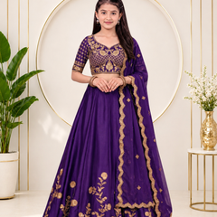 Girls Lehenga Choli Ethnic Wear, Party Wear, Western Wear Embroidered Lehenga(Purple)