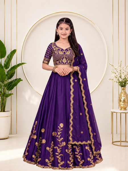 Girls Lehenga Choli Ethnic Wear, Party Wear, Western Wear Embroidered Lehenga(Purple)