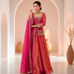 Stylish Embroidered Kurta Set with Dupatta (Pink)