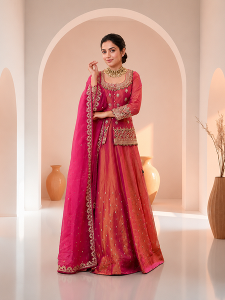 Stylish Embroidered Kurta Set with Dupatta (Pink)