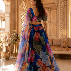 Embellished Semi Stitched Net Designer Lehenga (Dark Blue)