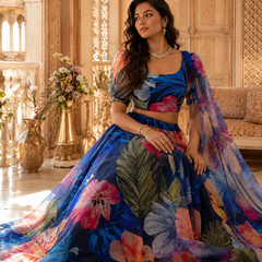 Embellished Semi Stitched Net Designer Lehenga (Dark Blue)