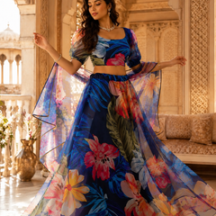Embellished Semi Stitched Net Designer Lehenga (Dark Blue)