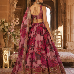 Embroidered Semi Stitched Silk Blend Lehenga (Rose Pink)
