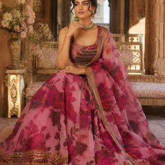 Embroidered Semi Stitched Silk Blend Lehenga (Rose Pink)