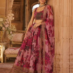 Embroidered Semi Stitched Silk Blend Lehenga (Rose Pink)