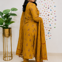 Yellow Printed Viscose Rayon Kurta Pant Dupatta Set for Women