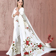 White Chinon Floral Foil Print Elegant Saree