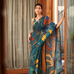 Multi Color Moss Fabric Abstract Printed Saree