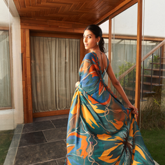 Multi Color Moss Fabric Abstract Printed Saree