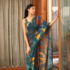 Multi Color Moss Fabric Abstract Printed Saree