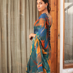 Multi Color Moss Fabric Abstract Printed Saree