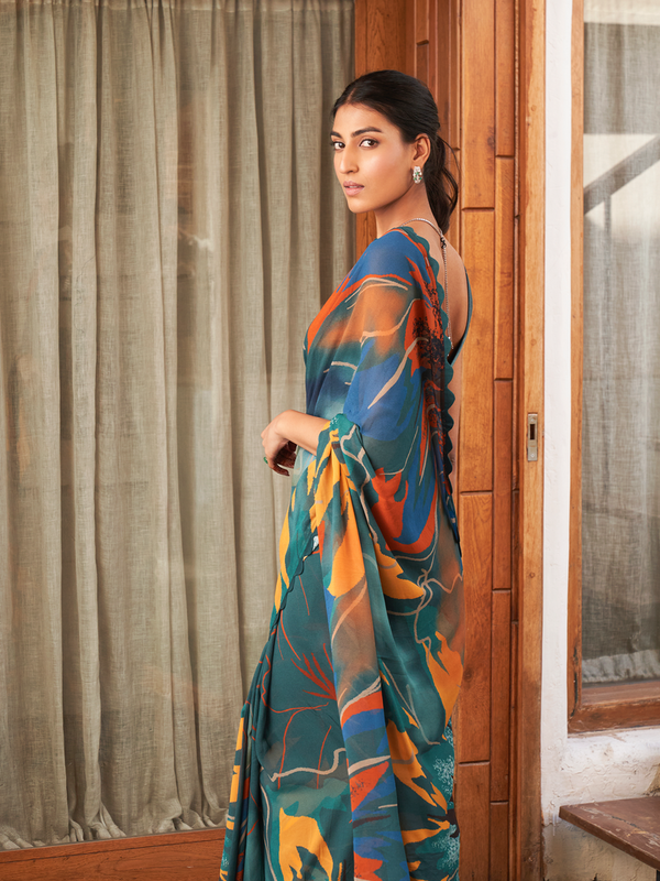 Multi Color Moss Fabric Abstract Printed Saree