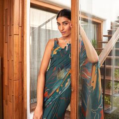 Multi Color Moss Fabric Abstract Printed Saree