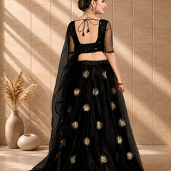 Embroidered Semi Stitched Lehenga Choli (Black)