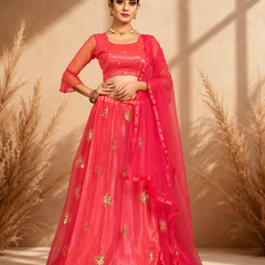 Embroidered Semi Stitched Lehenga Choli (Orange)