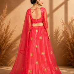 Embroidered Semi Stitched Lehenga Choli (Orange)