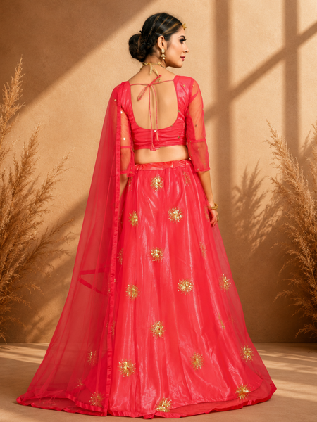 Embroidered Semi Stitched Lehenga Choli (Orange)