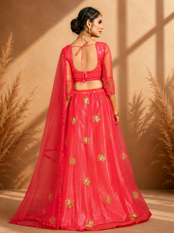 Embroidered Semi Stitched Lehenga Choli (Orange)