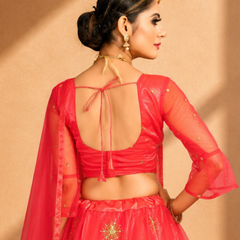Embroidered Semi Stitched Lehenga Choli (Orange)