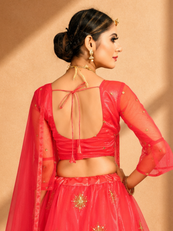 Embroidered Semi Stitched Lehenga Choli (Orange)