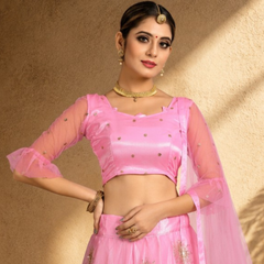 Embroidered Semi Stitched Lehenga Choli (Pink)