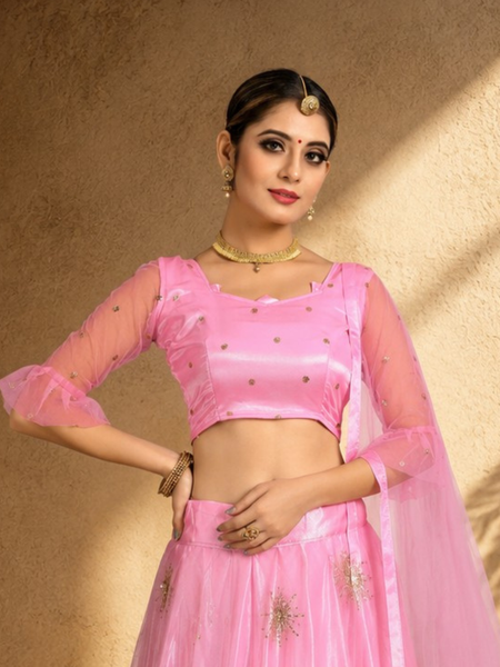 Embroidered Semi Stitched Lehenga Choli (Pink)