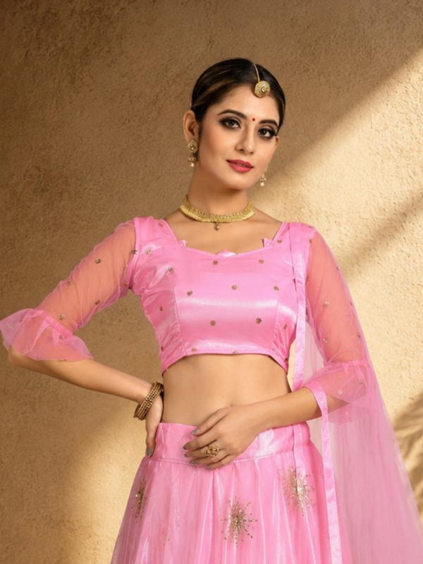 Embroidered Semi Stitched Lehenga Choli (Pink)