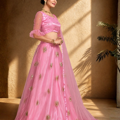 Embroidered Semi Stitched Lehenga Choli (Pink)