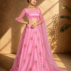Embroidered Semi Stitched Lehenga Choli (Pink)