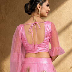 Embroidered Semi Stitched Lehenga Choli (Pink)