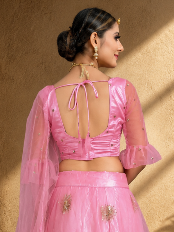 Embroidered Semi Stitched Lehenga Choli (Pink)