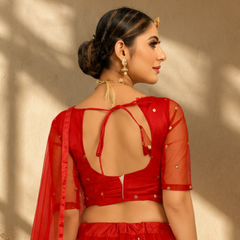Embroidered Semi Stitched Lehenga Choli (Red)