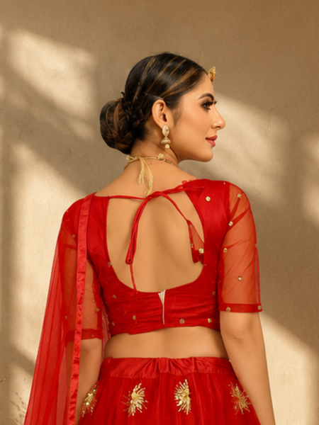 Embroidered Semi Stitched Lehenga Choli (Red)