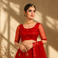 Embroidered Semi Stitched Lehenga Choli (Red)