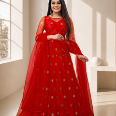 Embroidered Semi Stitched Lehenga Choli (Red)
