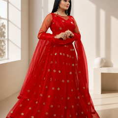 Embroidered Semi Stitched Lehenga Choli (Red)