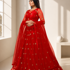 Embroidered Semi Stitched Lehenga Choli (Red)
