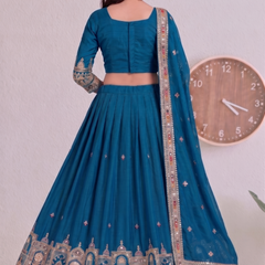 Embroidered Party Wear Semi-Stitched  Lehenga Choli Set (Firozi)