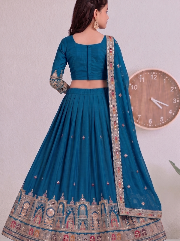 Embroidered Party Wear Semi-Stitched  Lehenga Choli Set (Firozi)