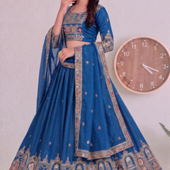 Embroidered Party Wear Semi-Stitched  Lehenga Choli Set (Firozi)