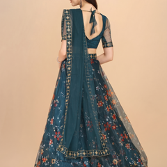 Embroidered Semi Stitched Lehenga Choli (Green)
